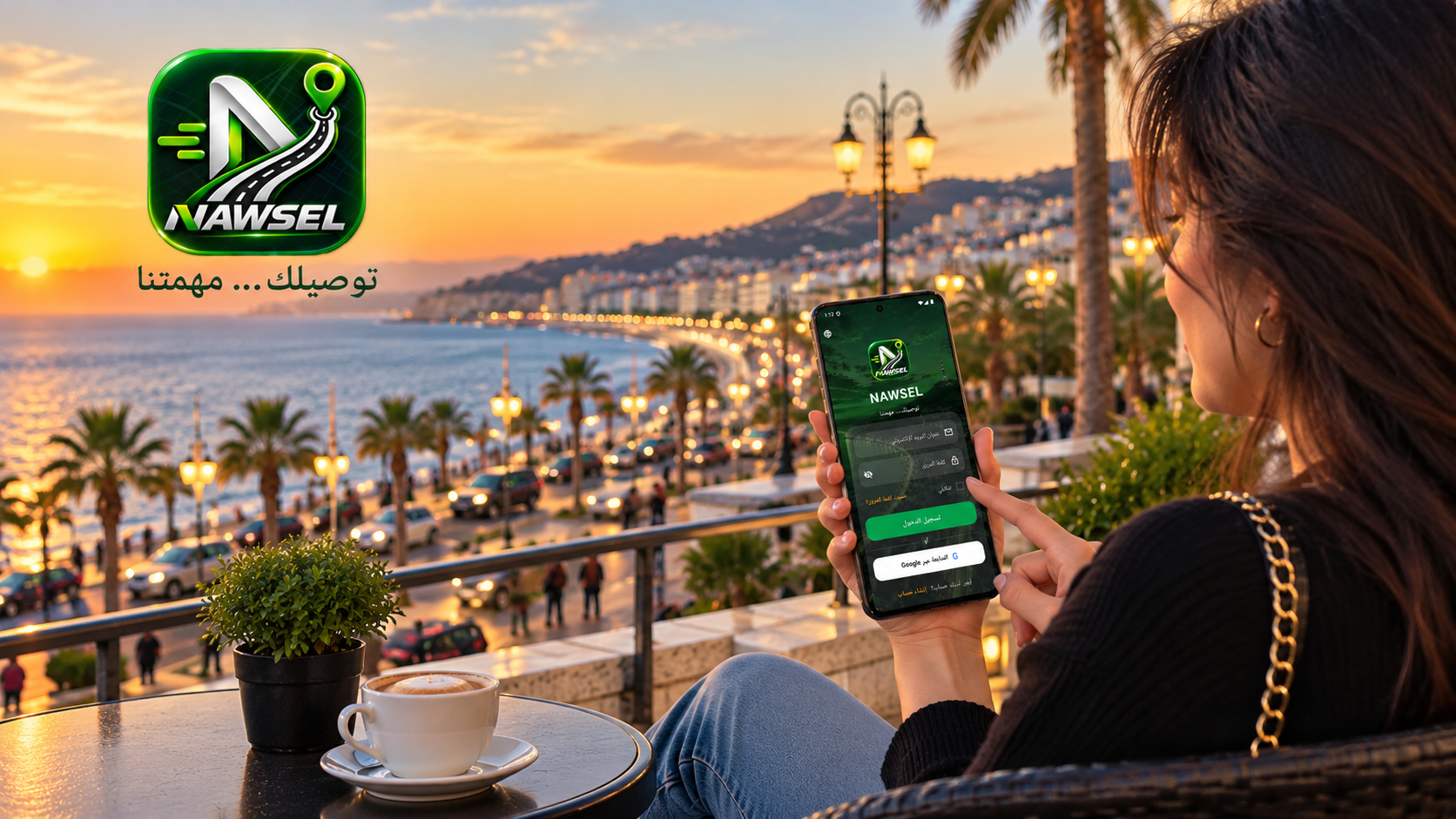 Cliente utilisant l'application NAWSEL sur la corniche de Tanger